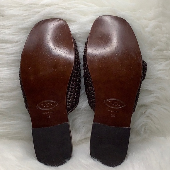 🤎LIKE NEW (w/ COA) TOD'S Brown Raffia Buckle Flat Sandals - Picture 8 of 16